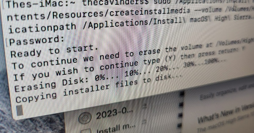 Image of Terminal Windowc reating Bootable High Sierra MacOS USB